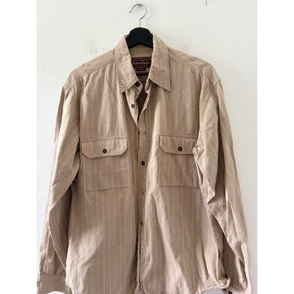 Vintage Marlboro Classics Men's Long Sleeve Pinstripe Work Shirt - Size L SKU289